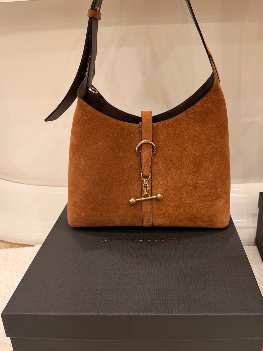 Strathberry Kite Hobo Bag in Tan Suede